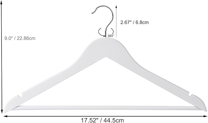 Wooden Colthes Hangers, Nature Color with Shoulder Notches Suitable for Slip Dresses,Shirts, Blouses,Coats,360° Rotating Silver Hook Solid Wood Hanger 20 Pack (White)