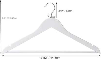 Wooden Colthes Hangers, Nature Color with Shoulder Notches Suitable for Slip Dresses,Shirts, Blouses,Coats,360° Rotating Silver Hook Solid Wood Hanger 20 Pack (White)
