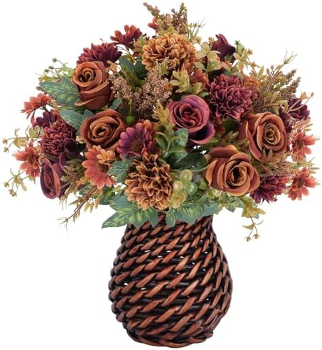 4 Bundles Fake Fall Flowers with Vase 12.5" Fall Centerpieces for Tables by GTIDEA