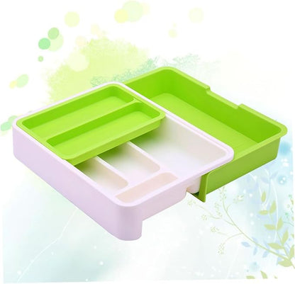 Telescopic Cutlery Storage Tray Kitchen Organizer Multi-divided Design for Versatile Storage Container for White Green
