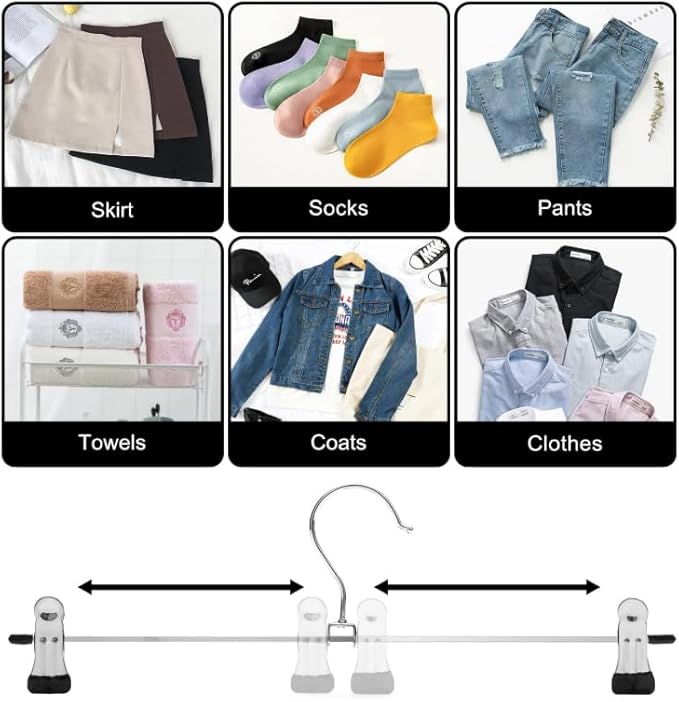 10 Pack Pant/Skirt Hangers Set with Clips