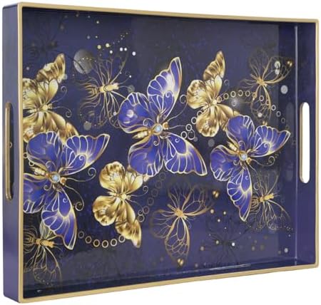 MAONAME Bohemian Blue Serving Trays, Rectangular Serving Tray with Handles by MAONAME