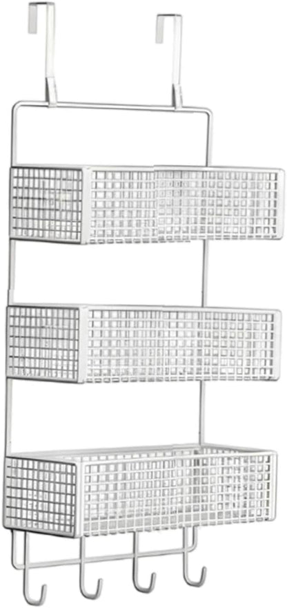 Over The Door Basket Organizer 3 Tier Hanging Storage Rack Wall Mounted Shelf for Cabinet, S White