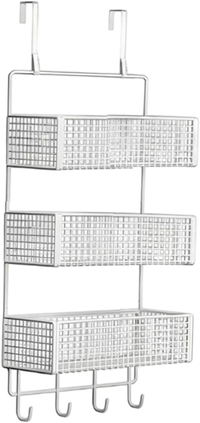 Over The Door Organizer Wall Mounted Shelf Large Capacity Seasoning Shelves Door Back Metal Wire Basket for Cabinet Bedroom, S White