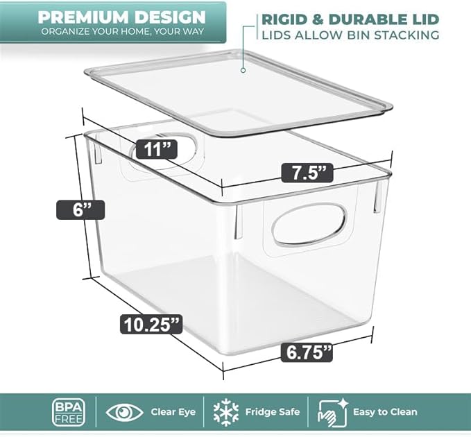 Sorbus Large Plastic Storage Bins with Lids - for Kitchen Organization, Pantry Organizers and Storage, Fridge Organizer, Cabinet Organizer, Refrigerator Organizer Bins - Clear Storage Bins (2 pack)