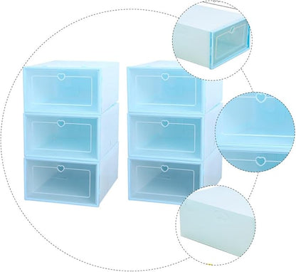 Milisten 6pcs Plastic Clamshell Shoe Storage Boxes with Flip Lids, Large Capacity Drawer-style Organizer for Women’s Shoes, 31x21.5x12.5cm, Heart Blue, Stackable Closet Storage