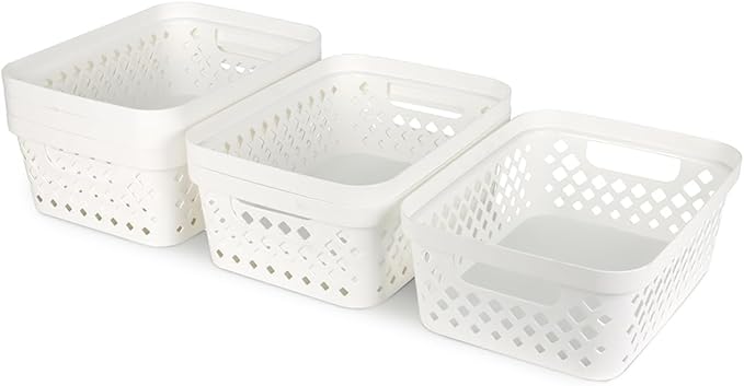 Glad Plastic Storage Basket Set, Value Pack of 6 | Open Storage Bins for Shelves, Bathroom, Pantry, Closet | Nesting Organizer Boxes with Handles, 2 Gallon, White