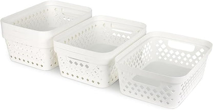 Glad Plastic Storage Basket Set, Value Pack of 6 | Open Storage Bins for Shelves, Bathroom, Pantry, Closet | Nesting Organizer Boxes with Handles, 2 Gallon, White