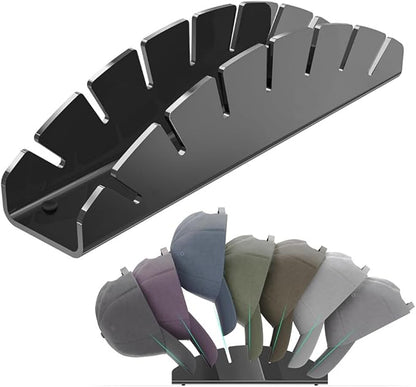Hat Organizer for Closet Shelf, Hat Holder for 7 Baseball Caps, Tabletop Free Standing Hat Storage Rack, Small Ball Cap Stand for Display and Organizer Bedroom Office (Black)