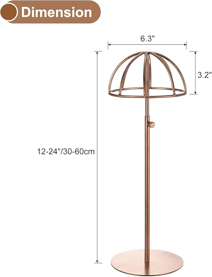 uxcell Metal Hat Display Stand 2 Pack Adjustable Tabletop Hat and Wig Rack Holder for Baseball Cap, Fedora Hat, Cowboy Hat - Rose Gold