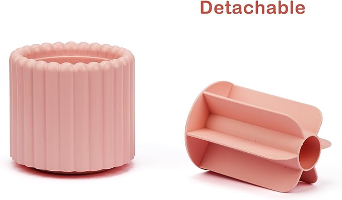 360 Rotating Makeup Brush Cup,Pink Cute Brush Organizer , Removable 7 Slots Spinning Cosmetic Brushes Storage Pen Holder for Vanity, Dresser, Desk, 5 Inch | 1 Pack