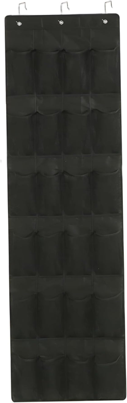 Shoe Hanger for Door 24 Mesh Pocket Over the Door Shoe Organizer Space Saving Hanging Storage Holder with Hooks 64x19 Inch Black