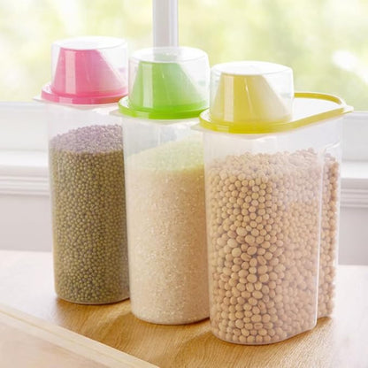 Wakauto 1.5L Airtight Food Storage Container – Plastic Clear Cereal & Rice Storage Bin Dispenser with Pour Spout & Measuring Cup, for Grains, Cereal, Rice, Beans, Kitchen Organization & Meal Prep
