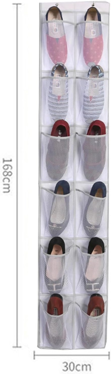 Over The Narrow Door Shoe Organizer With 12 Pockets Hanging Closet Door Space Saving Hanging Shoe Holder For Maximizing Shoe Storage(White), 168x30cm