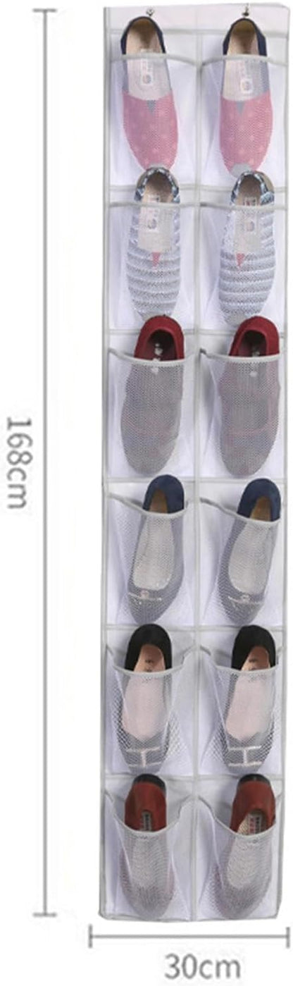 Over The Narrow Door Shoe Organizer With 12 Pockets Hanging Closet Door Space Saving Hanging Shoe Holder For Maximizing Shoe Storage(White), 168x30cm