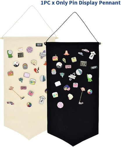 Tookie Hanging Brooch Pin Organizer, Canvas Jewelry Display Pennant, Badge Collection Board Banner Home Party Festival Decorative Storage Holder for Earrings/Necklace/Rings(Black,Size:M)