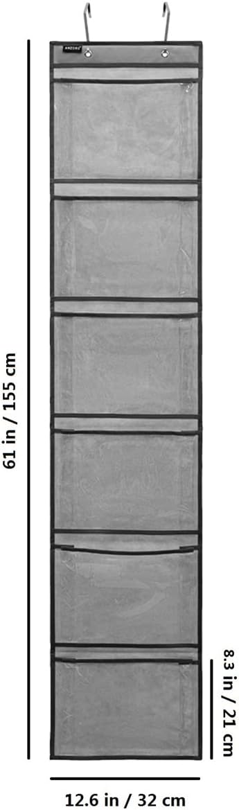 Extra Large Pockets Shoe Organizer for Closet Over The Narrow Door Hanging Shoe Holder Storage (6 Large Pockets-Grey)