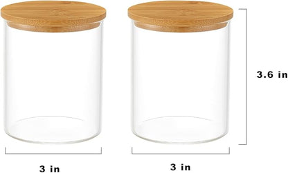 INIUNIK Glass Qtip Holder Dispenser with Bamboo Lid - 2 Pack Apothecary Jars - Cotton Balls Pads Swabs Holder Jar - Bathroom Vanity Canisters Jars for Countertop Storage and Organization