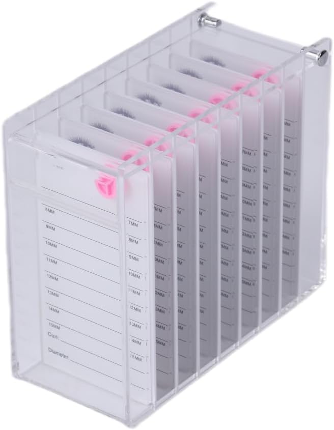 Acrylic Transparent Eyelash Storage Box, 8 Layers False Eyelashes Glue Pallet Holder Display Grafting Eye lashes Extension Close-Packed Display with 8 Pallets Clear Makeup Organizer (White)