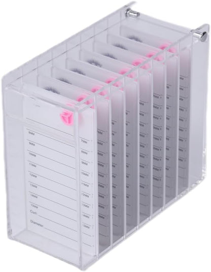 Acrylic Transparent Eyelash Storage Box, 8 Layers False Eyelashes Glue Pallet Holder Display Grafting Eye lashes Extension Close-Packed Display with 8 Pallets Clear Makeup Organizer (White)