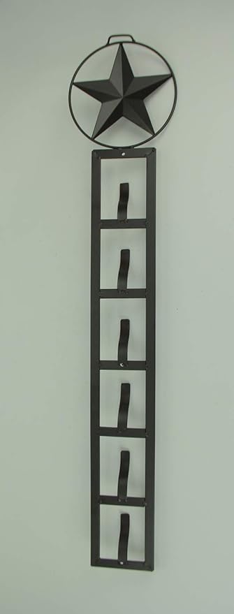 Rustic Brown Metal Western Star 6 Tier Hanging Hat Rack