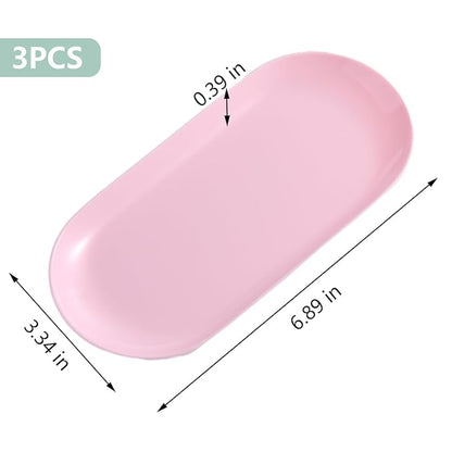 3Pcs Manicure Tools Storage Tray, Oval Plastic Storage Dish Nail Art Accessory Display Trays, Jewelry Rhinestone Organizer Plate, Makeup Cosmetic Nail Decorations Storages Plate（Pink）