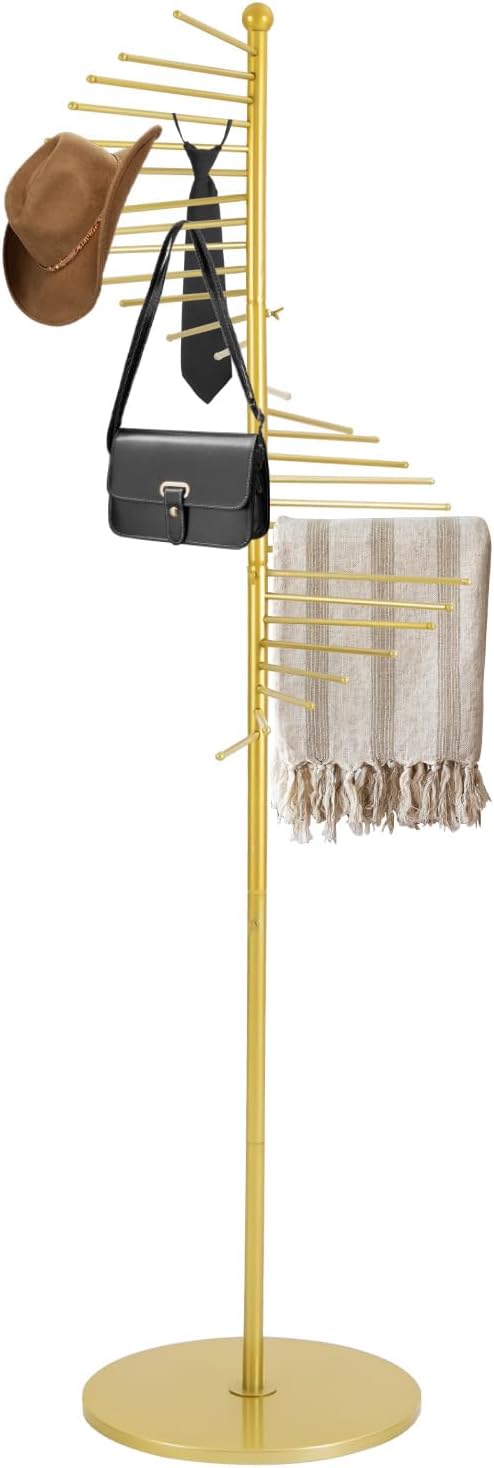 Scarf Display Rack 5.58ft Modern Freestanding Scarf Display Rack for Retail Stores, Homes & Offices, Spiral Iron Stand (Gold)
