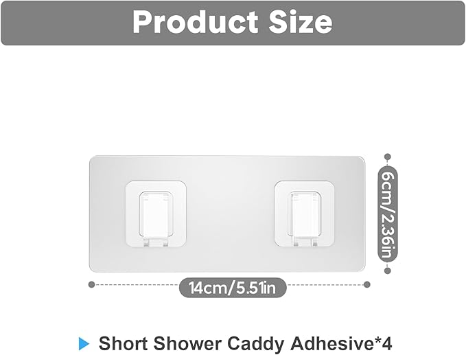 4 Pack Shower Caddy Adhesive Replacement, Waterproof Adhesive Strips for Shower Shelf, Strong Adhesive Flat Hooks for Bathroom Storage Shelves and Kitchen Racks No Drilling, Clear