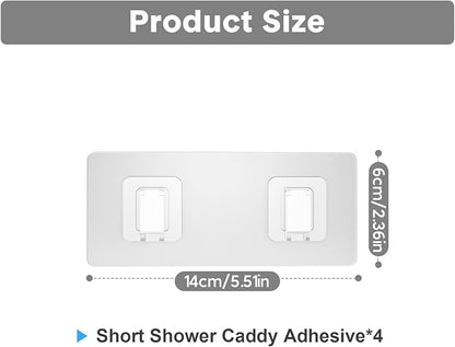 4 Pack Shower Caddy Adhesive Replacement, Waterproof Adhesive Strips for Shower Shelf, Strong Adhesive Flat Hooks for Bathroom Storage Shelves and Kitchen Racks No Drilling, Clear