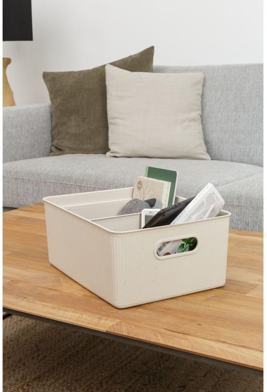 Superio Ribbed Collection - Eco-Friendly Decorative Plastic Basket Open Home Storage Bin and Lid, Large (1 Pack) Container Boxes for Organizing Closet Storage Bins for Shelves - 15 Liter/16 Quart