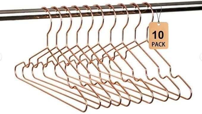 12.5" Rose Gold Shiny Steel Metal Wire Children's Baby Toddler Infant Hangers - 10 Pack Non-Slip Durable Space-Saving Baby Clothes Coat Hangers