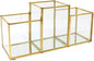 Isaac Jacobs 3-Compartment Makeup Brush Holder, Vintage Style Brass and Glass Organizer, (9.3” L x 3.1" W x 4.5" H) Storage Solution with Mirror Base & Taller Center Slot, for Makeup, Crafts, & More