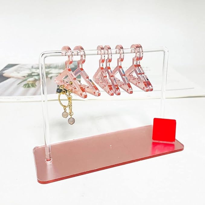 Cute Earring Rack Holder Coat Hangers Shape Unique Earring Display Stand Acrylic Ear Studs Display Rack Earring Hanging Organizer(Pink)