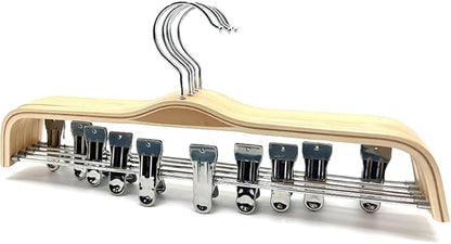 30 Pack 14.5" Natural Wooden Pants Hangers, Clothes Display Wood Skirt Hanger Bottom Hangers Metal Adjustable Clips Hanger for Slacks, Jeans, Shorts