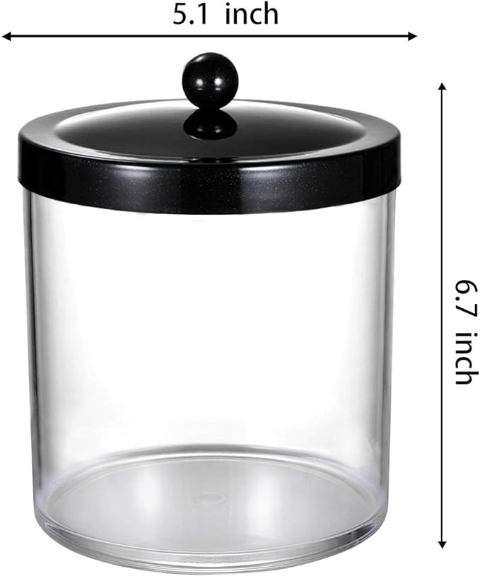 SheeChung 50oz Large Plastic Apothecary Jar with Black Stainless Steel Lid - Shatterproof Laundry Pods Container - Modern Industrial Bathroom & Kitchen Storage Organizer for Scent Beads, Bath Bombs
