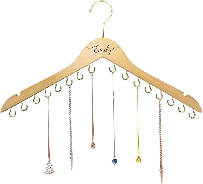 NICEDREAM Custom Name Necklace Holder Jewelry Hanger Bracelet Holder with 16 Hooks Personalized Name Necklace Organizer Wooden Hanging Jewelry Holder Gift for Her Women Girls Mom (Wood)