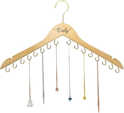 NICEDREAM Custom Name Necklace Holder Jewelry Hanger Bracelet Holder with 16 Hooks Personalized Name Necklace Organizer Wooden Hanging Jewelry Holder Gift for Her Women Girls Mom (Wood)