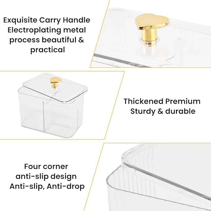 Kakalote Qtip Holder Dispenser for Cotton Ball, Cotton Swab, Clear Swab Holder, Qtip Dispenser, Vanity Makeup Organizer, Floss Container(Transparent)