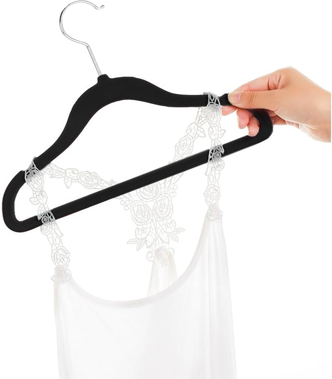 MIZGI Baby Velvet Hangers,Non-Slip Kids & Toddler Hangers,11.8 Inch Hangers for Baby Clothes,Pack of 50（Black/Silver）