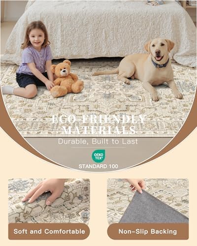 Madane Hallway Runner Rug 2'6''x10' Kitchen Runners Vintage, Beige/Blue - Image 5