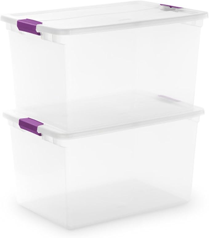 Sterilite 66 Qt ClearView Latch Storage Box, Stackable Bin with Latching Lid, Organize Clothes, Blankets, Items in Closet, Clear Base and Lid, 24-Pack