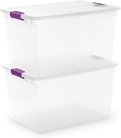 Sterilite 66 Qt ClearView Latch Storage Box, Stackable Bin with Latching Lid, Organize Clothes, Blankets, Items in Closet, Clear Base and Lid, 24-Pack