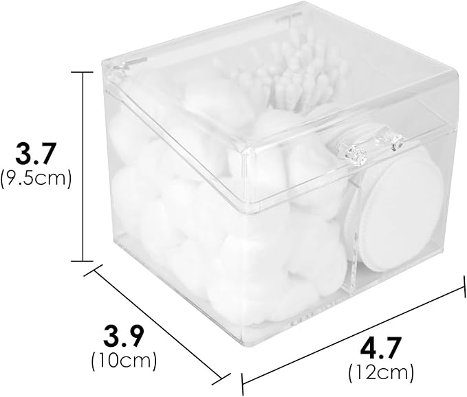 Adorila 2-Compartment Cotton Swab Holder with Easy-Open Lid Handle, Compact Clear Organizer for Bathroom Drawer & Vanity
