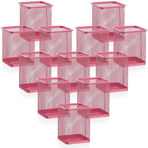 Segarty Pen Cup, 12 Pack Square Dark Pink Pen Holder for Desk, Multifuntional Mesh Pencil Cups Holder for Marker, Office Supplies, School Students, Home, Desktop Accessories Storage Organizer by Segarty