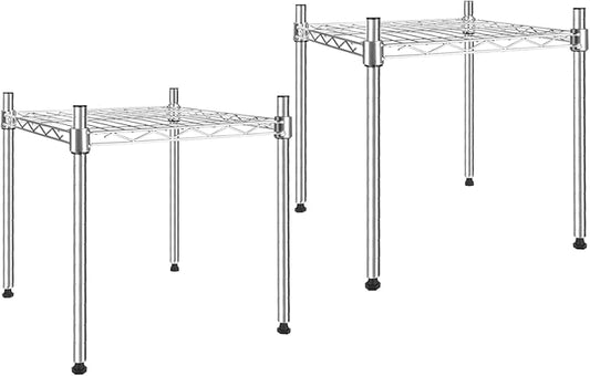 YSSOA Heavy Duty 1-Tier Shelving Unit, 15" W x 13.8" D x 15" H Wire Metal Stackable Storage, Chrome, 2 Pack