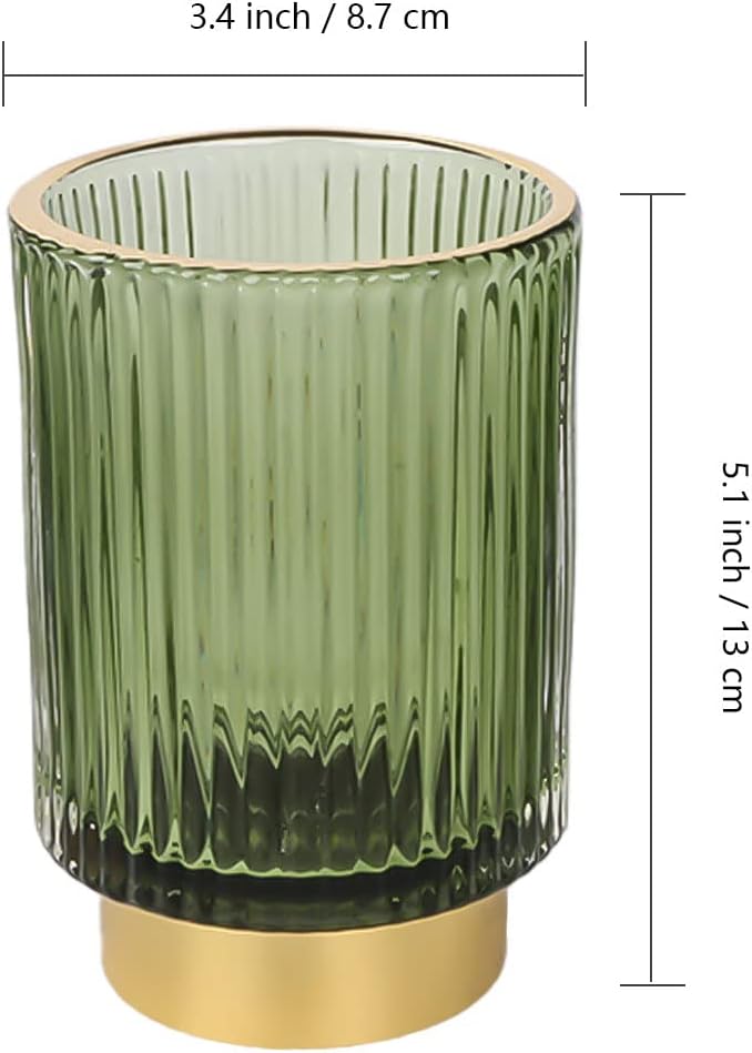 Glass Makeup Brush Holder, Green Makeup Brush Holder for Vanity, Toothbrush Holders for Bathrooms, Desktop Makeup Organizer for Cosmetic, Brushes, Pen, Pencil