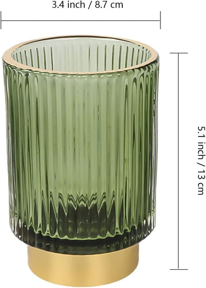 Glass Makeup Brush Holder, Green Makeup Brush Holder for Vanity, Toothbrush Holders for Bathrooms, Desktop Makeup Organizer for Cosmetic, Brushes, Pen, Pencil