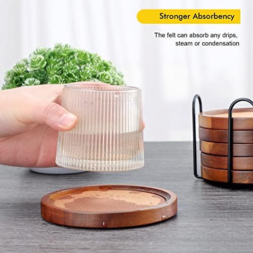 WLWNWFT Acacia Wood Coasters for Coffee Table, 6 Pcs 4.72 in Coaster for Drinks Absorbent Felt Coaster for Wooden Dining Table Decor New Home Gifts Mom's Day - Image 6