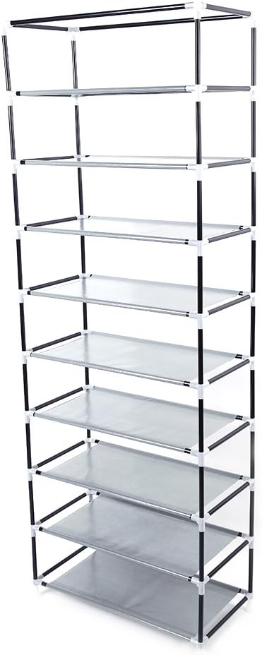 GREEF 10 Tier 30 Pairs Shoe Rack with Dustproof Cover Large Shoe Storage Organizer Cabinet for Closet, Bedroom, Entryway, Hallway, Dorm Room (Grey)