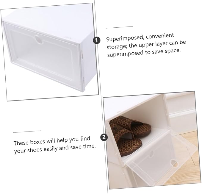 VICASKY 6pcs Transparent Plastic Superimposed Shoes Organizer Boxes Dustproof Stackable Shoe Storage Cases with Reinforced Design for Mens Sneakers